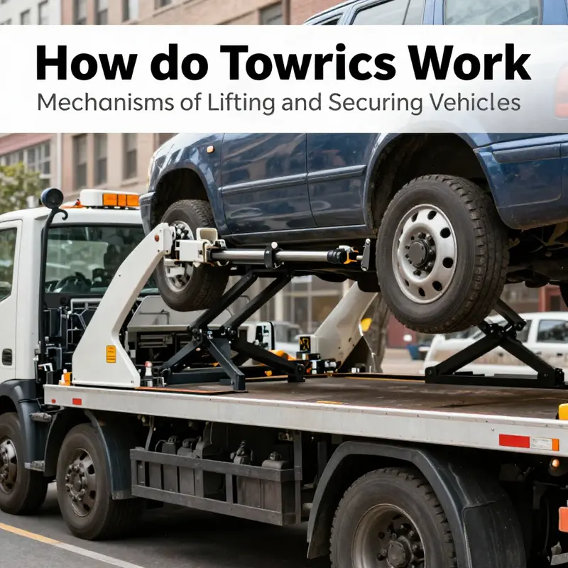A wheel-lift tow truck demonstrating its mechanism for lifting and securing a vehicle.