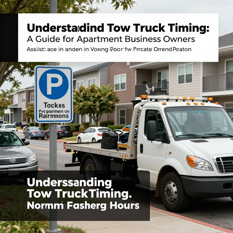 Tow truck ready to respond to parking violations in an apartment complex during business hours.