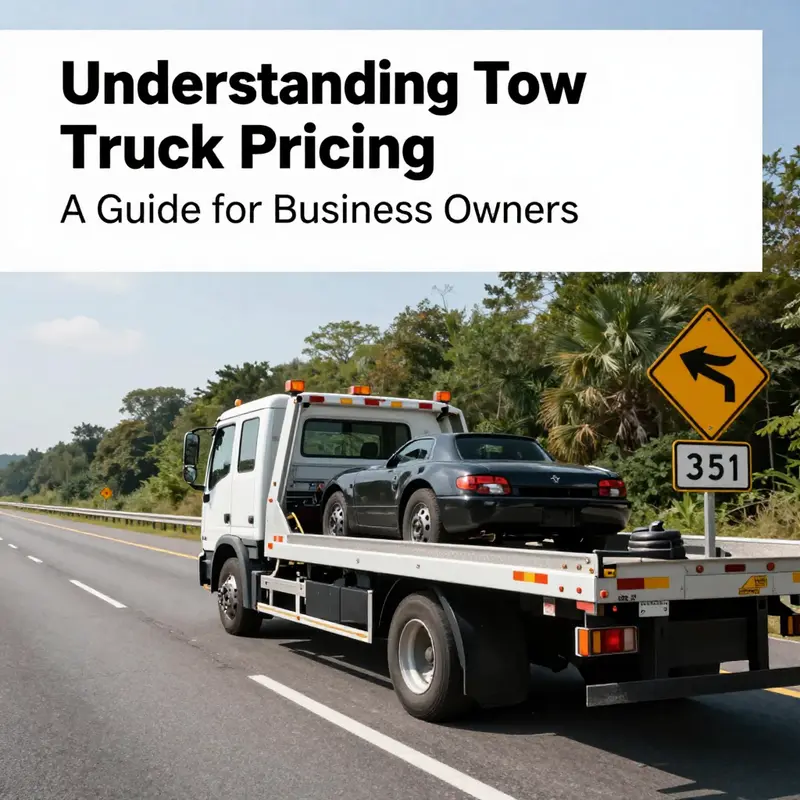 A tow truck operator explaining the base service fee to a vehicle owner at the scene of a breakdown.