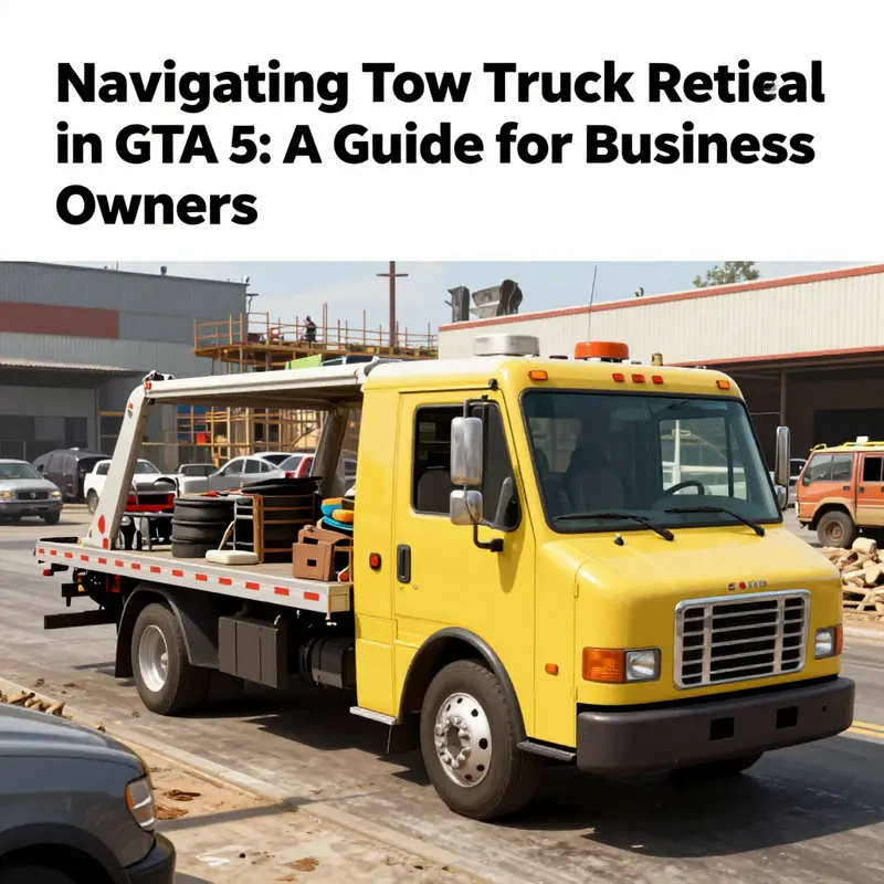 A standard tow truck typical in GTA 5 found near an industrial zone in Los Santos.