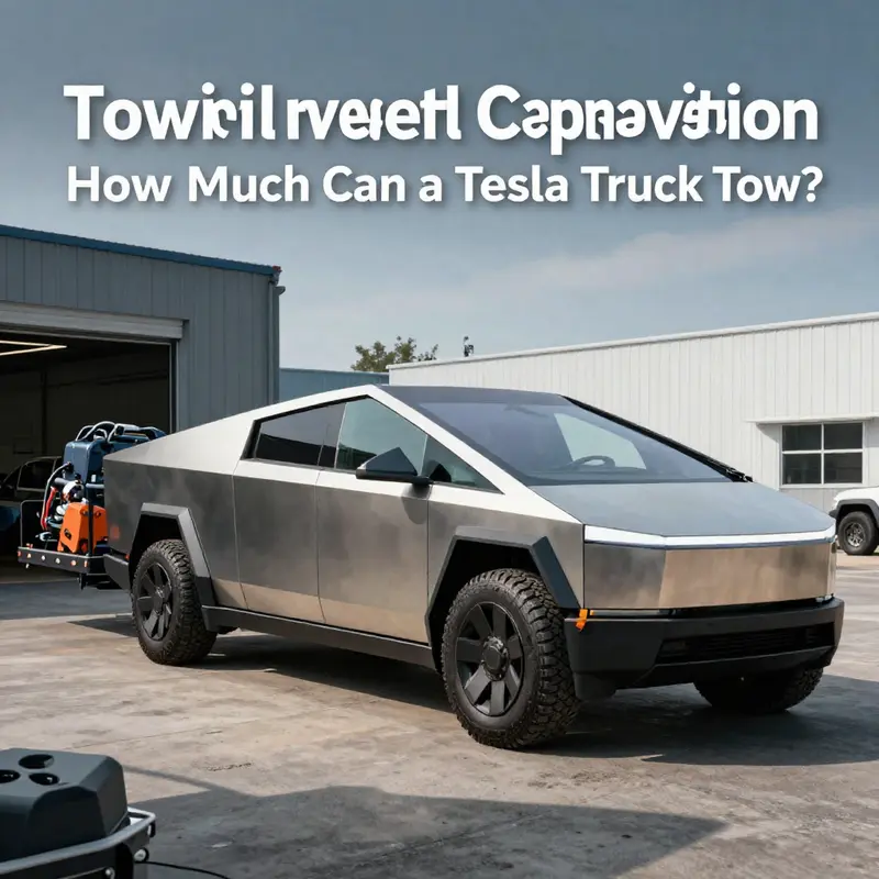 The Tesla Cybertruck demonstrating its impressive towing capability with heavy equipment.