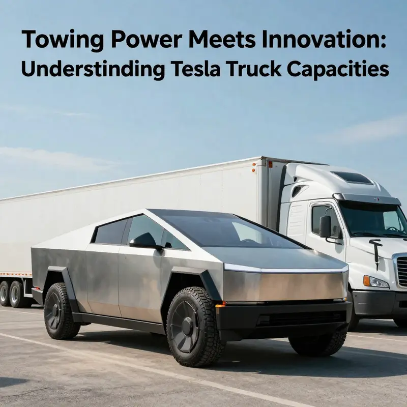 Tesla Cybertruck and Semi truck parked together in a bright setting, representing innovation in towing.