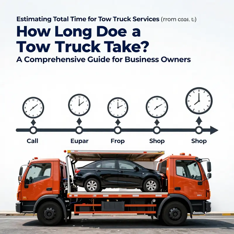 A tow truck navigating through city traffic, reflecting the challenges of timely service delivery.