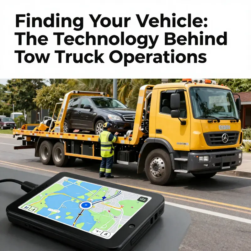 A tow truck arriving at the scene of a stranded vehicle, illustrating the combined efforts of GPS technology and emergency response.