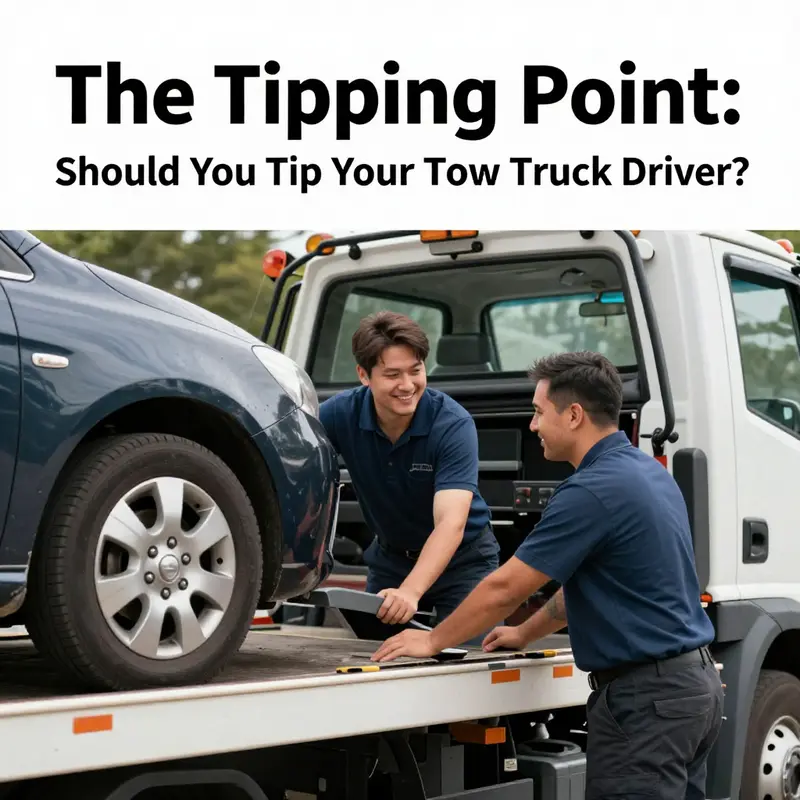 A tow truck driver providing help to a stranded vehicle, representing the importance of acknowledging good service through tipping.