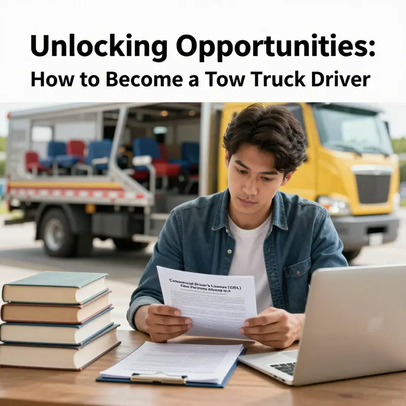 A prospective tow truck driver prepares for their CDL exam, highlighting the academic requirements for entering the profession.