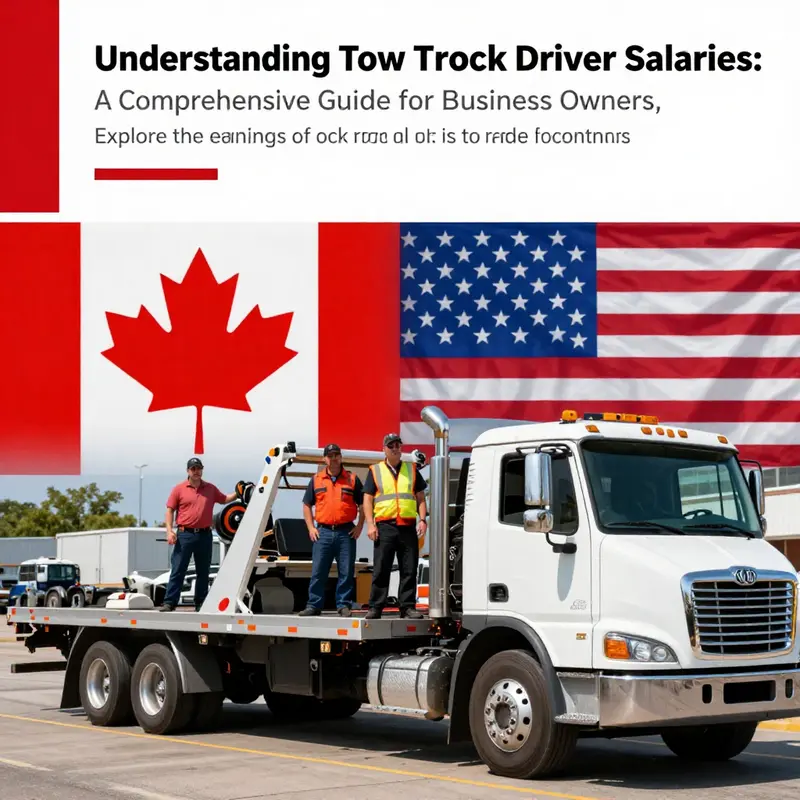 A visual representation of tow truck drivers at work against the backdrop of the Canadian and American flags.