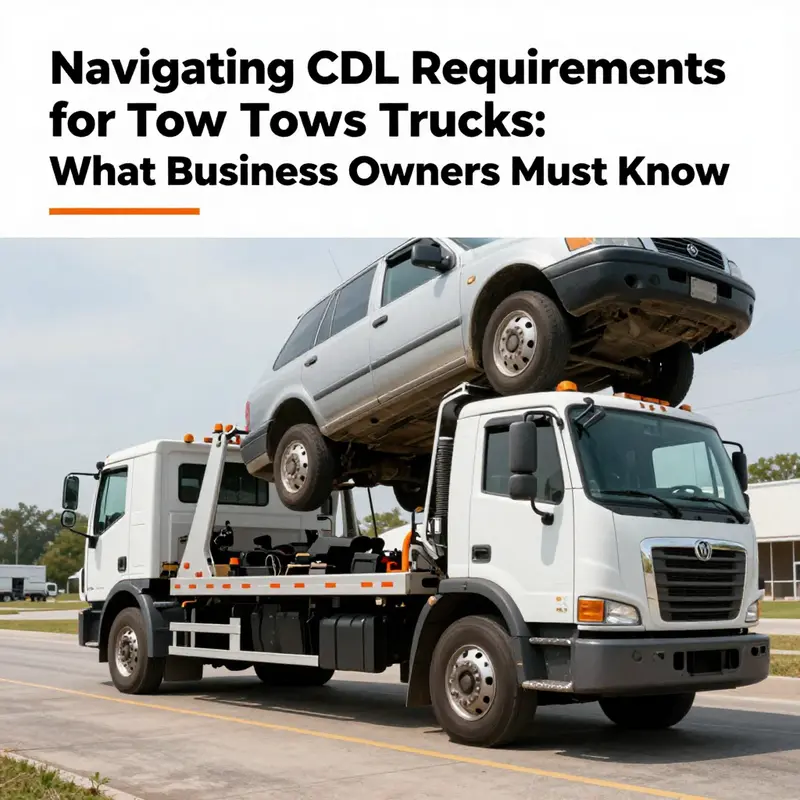 A tow truck actively towing a vehicle, signifying the importance of CDL for operators.