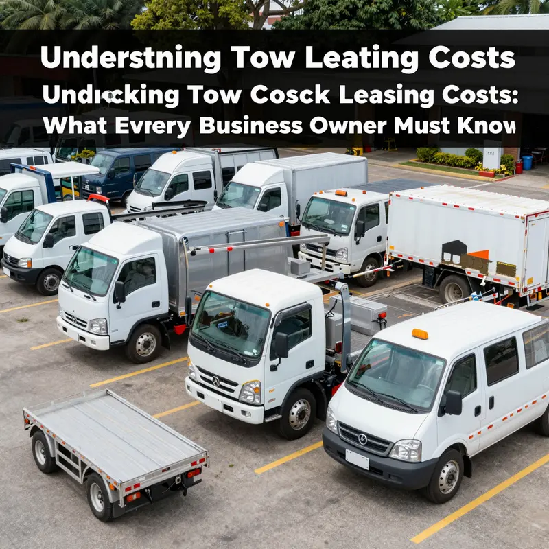 A lineup of tow trucks available for lease, illustrating the range of options for business owners.
