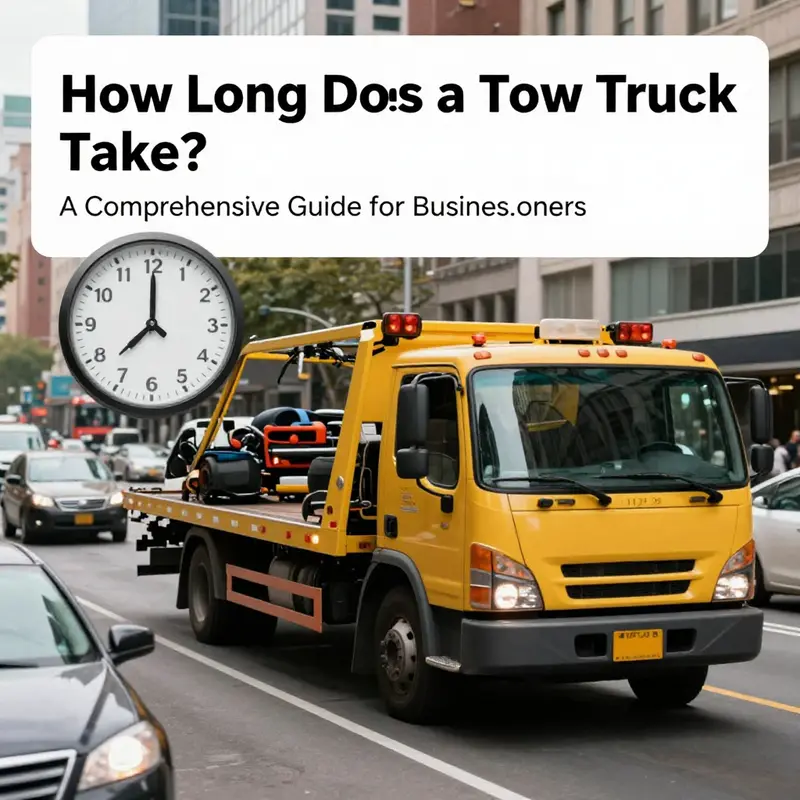 A tow truck navigating through city traffic, reflecting the challenges of timely service delivery.