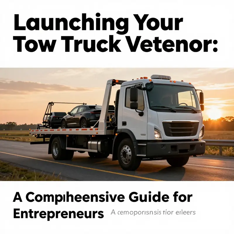 A scenic view of a tow truck driving on an open road during sunset, representing ambition and entrepreneurial spirit.