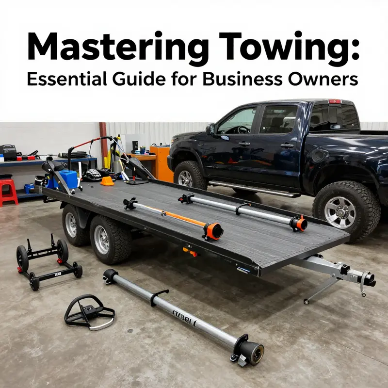 A properly equipped pickup truck towing a car, highlighting the legal compliance needed for towing operations.