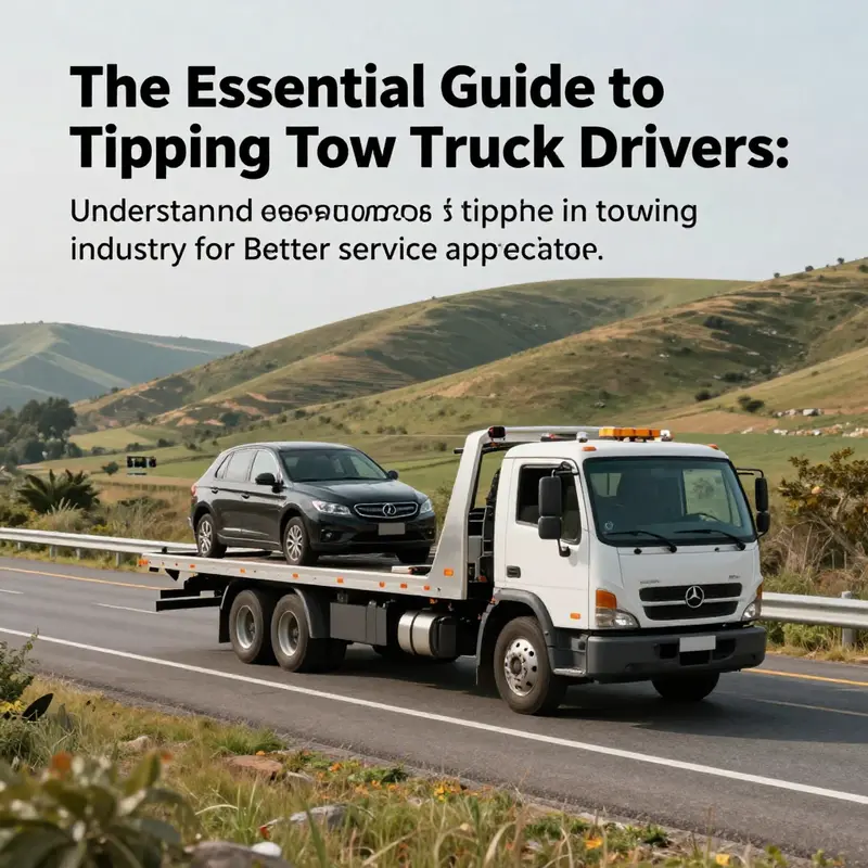 Tow truck traveling along a scenic highway surrounded by hills.