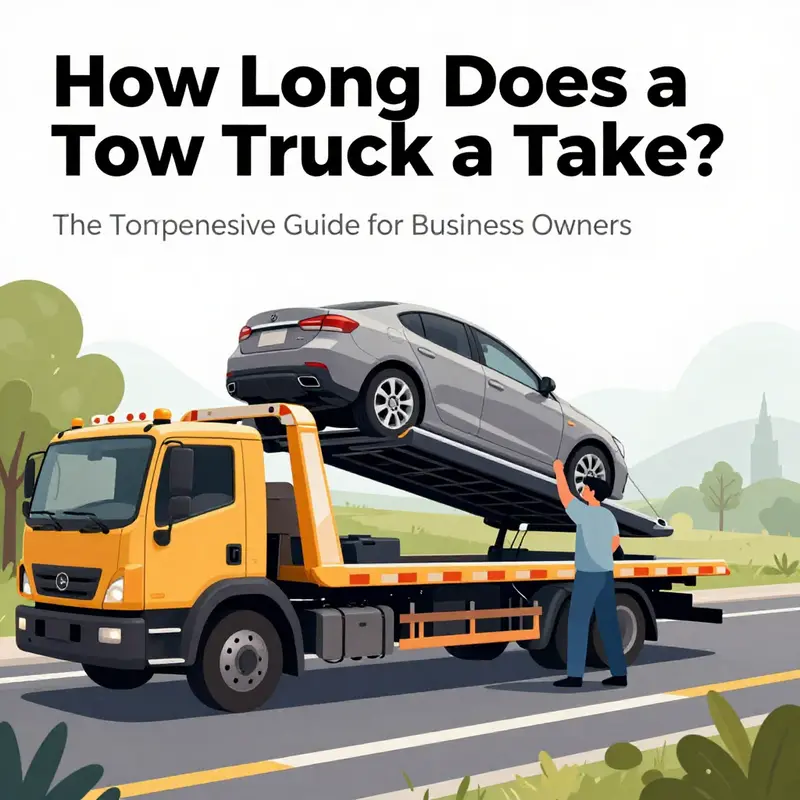 A tow truck navigating through city traffic, reflecting the challenges of timely service delivery.