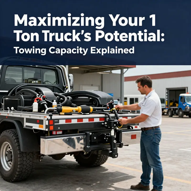 A 1 ton truck demonstrating its towing prowess with a loaded trailer.