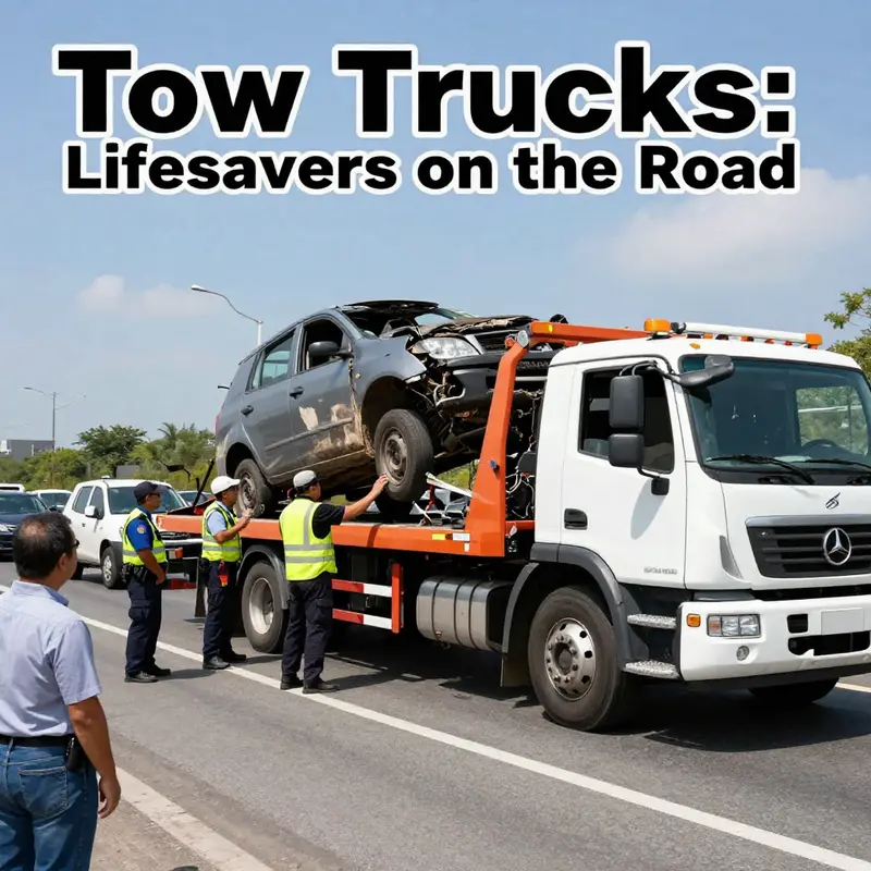 A towing truck efficiently rescuing a disabled vehicle while ensuring roadway safety.