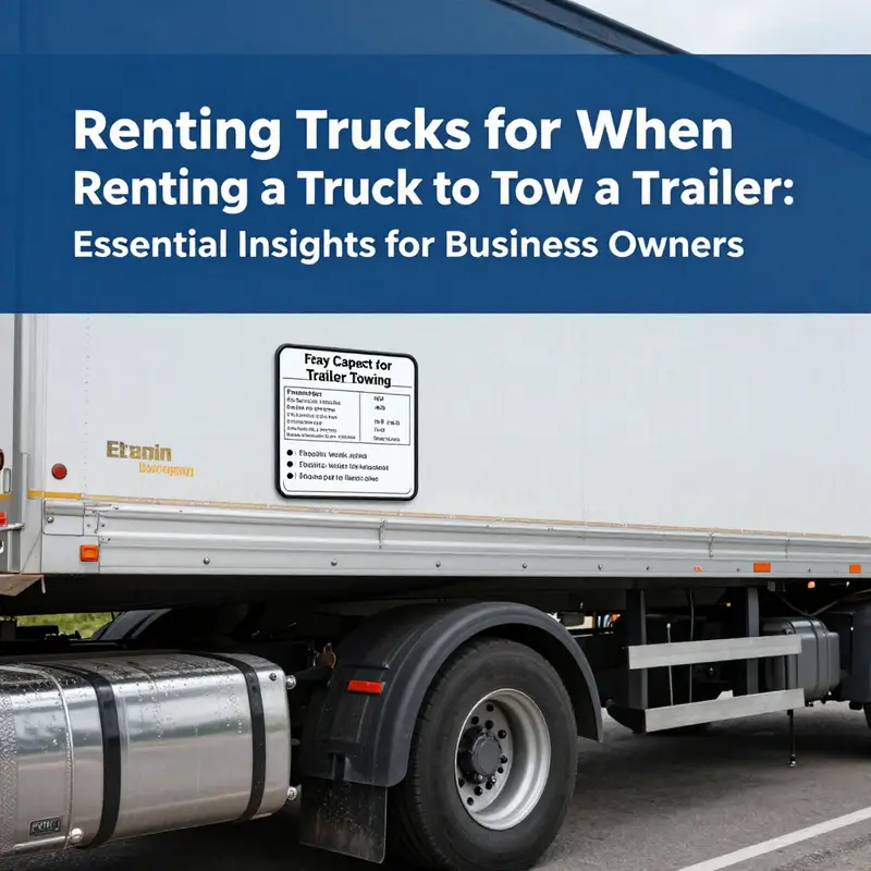 Various rental trucks ready for towing trailers at a rental facility.