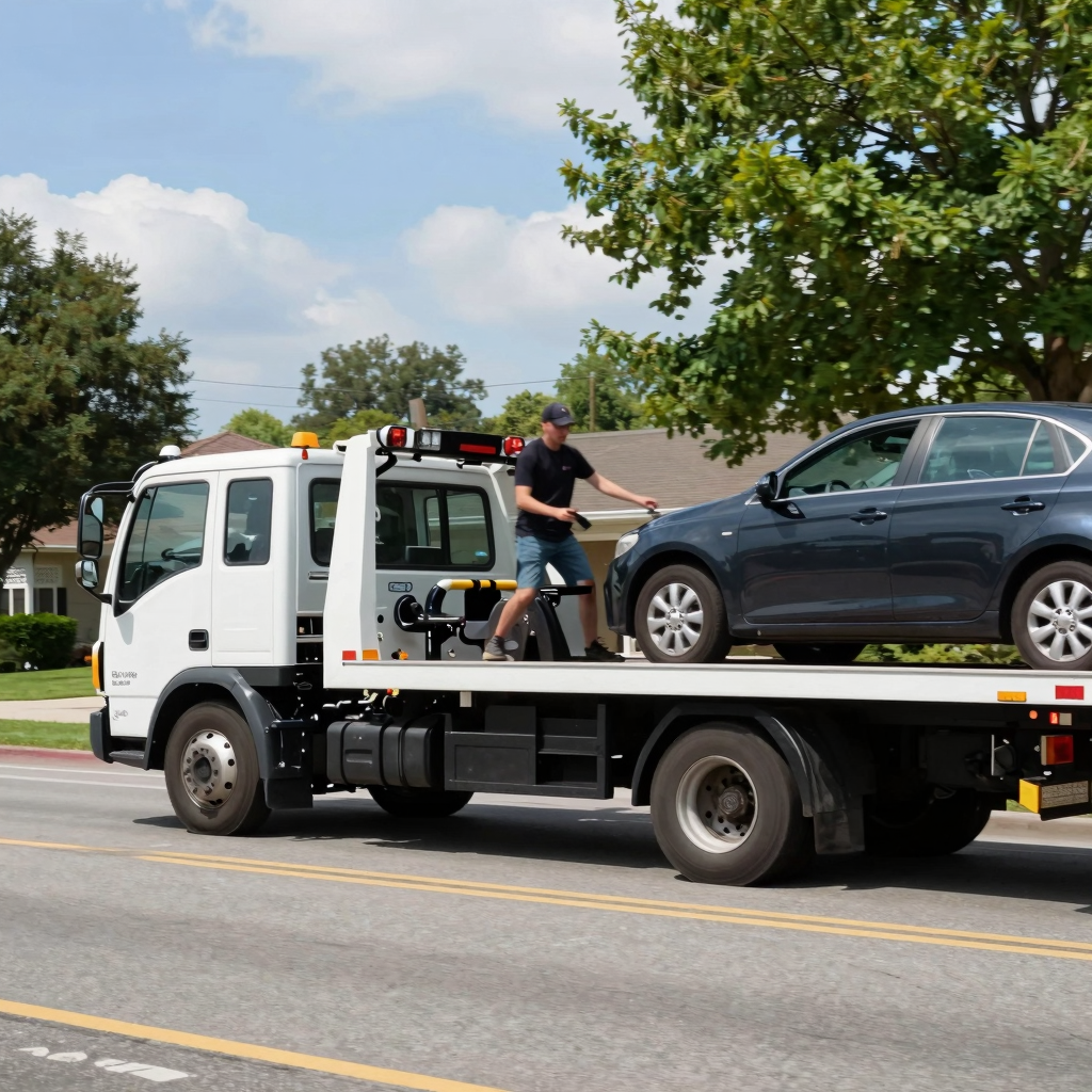 Tow truck in action on the road