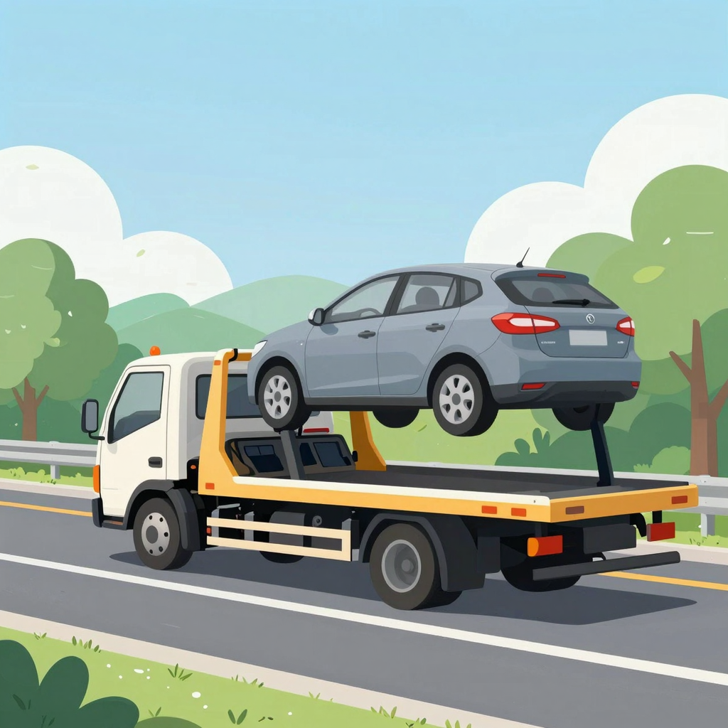 Illustration of a tow truck in action helping a vehicle