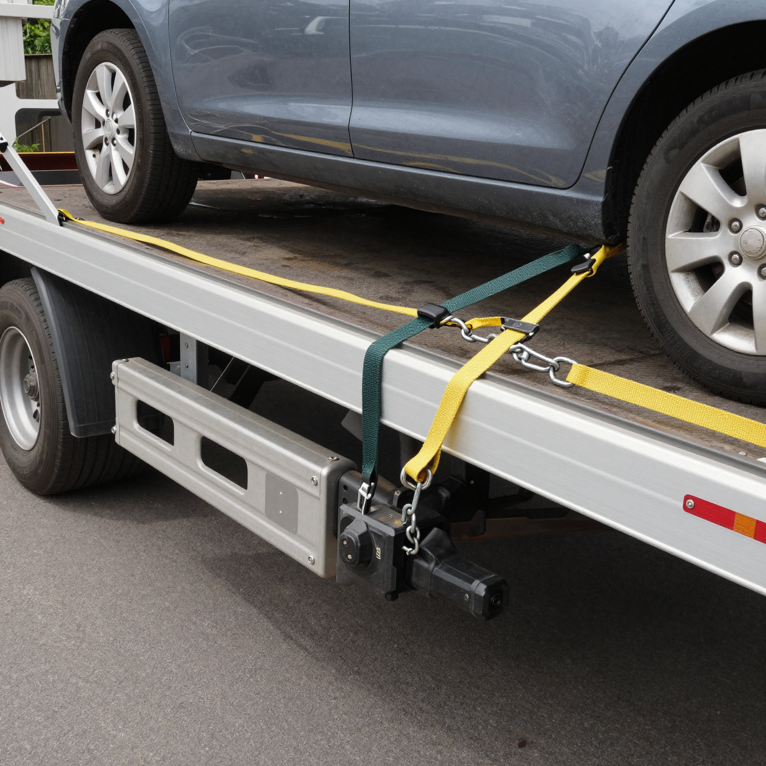 Proper towing setup with a truck and car