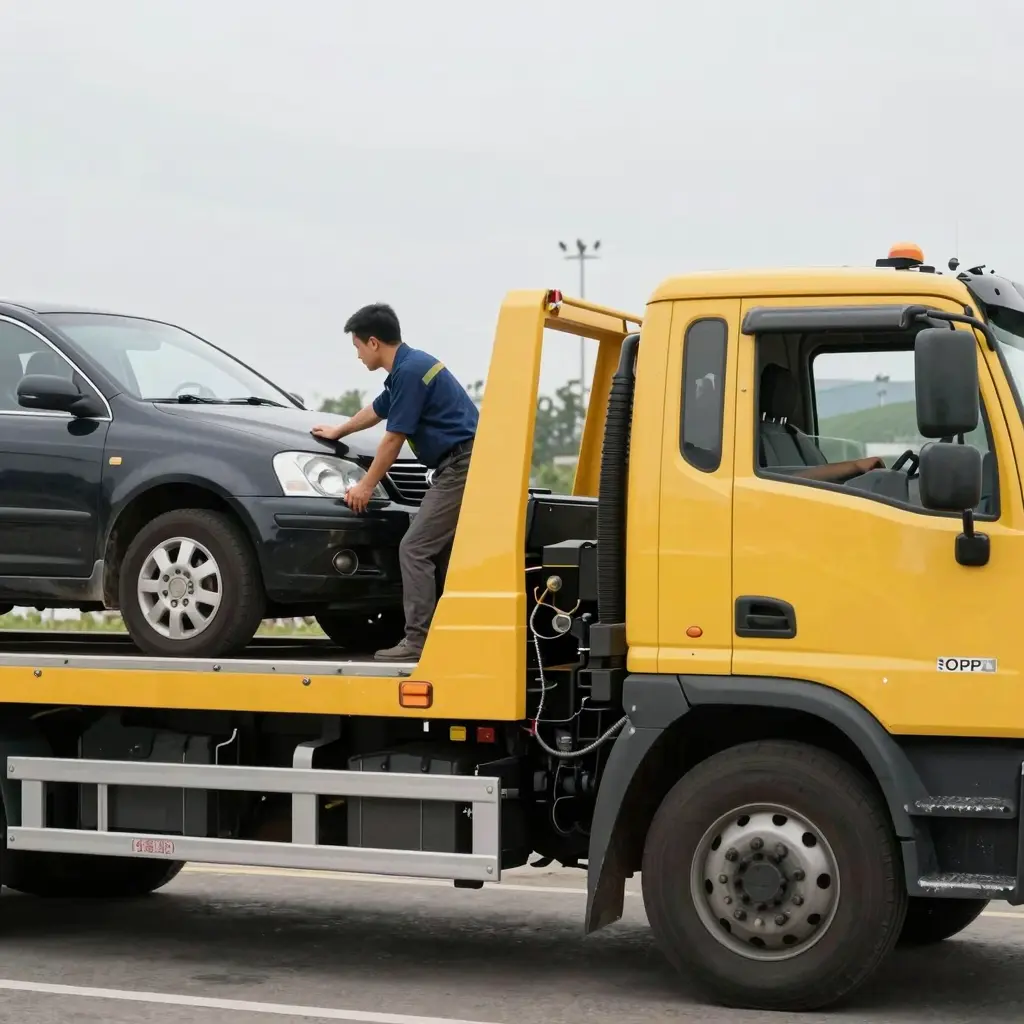 Tow truck in action, providing a valuable service