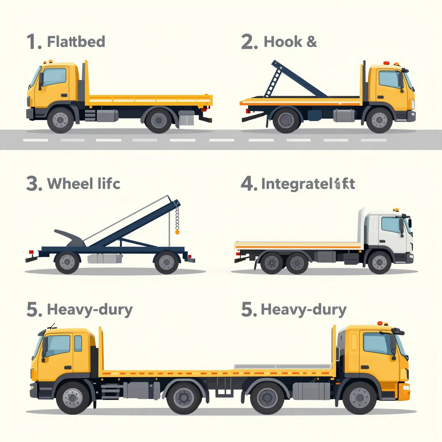 Infographic showing different types of tow trucks