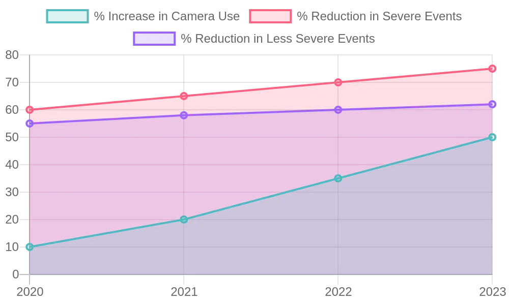 Chart showcasing trends in camera use and event reductions over the years
